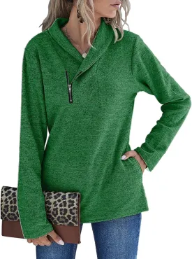 Romanstii Quarter Zip Sweatshirt for Women Fall Long Sleeve Cowl Neck Top 2024 Fashion Pullover with Pockets