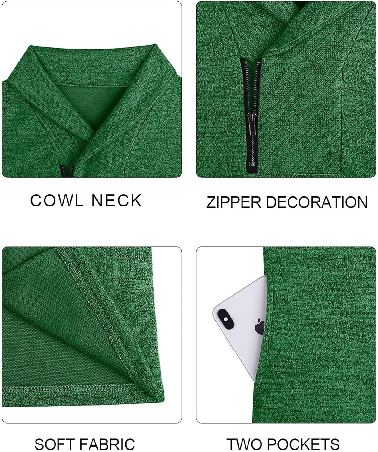 Romanstii Quarter Zip Sweatshirt for Women Fall Long Sleeve Cowl Neck Top 2024 Fashion Pullover with Pockets