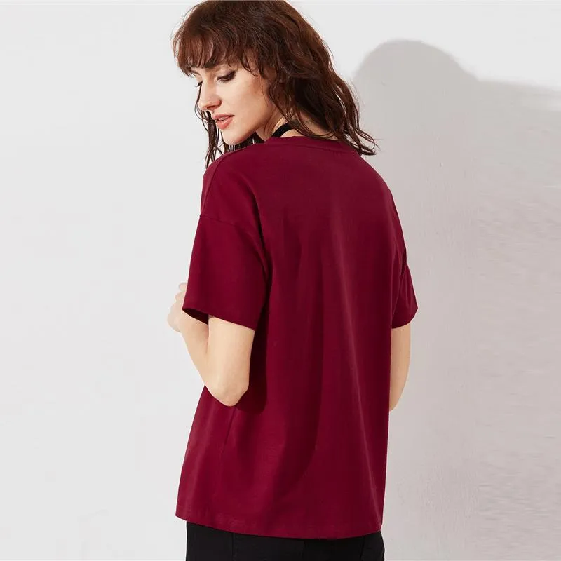 Short Sleeve Multicolor Round Neck Woman Tops