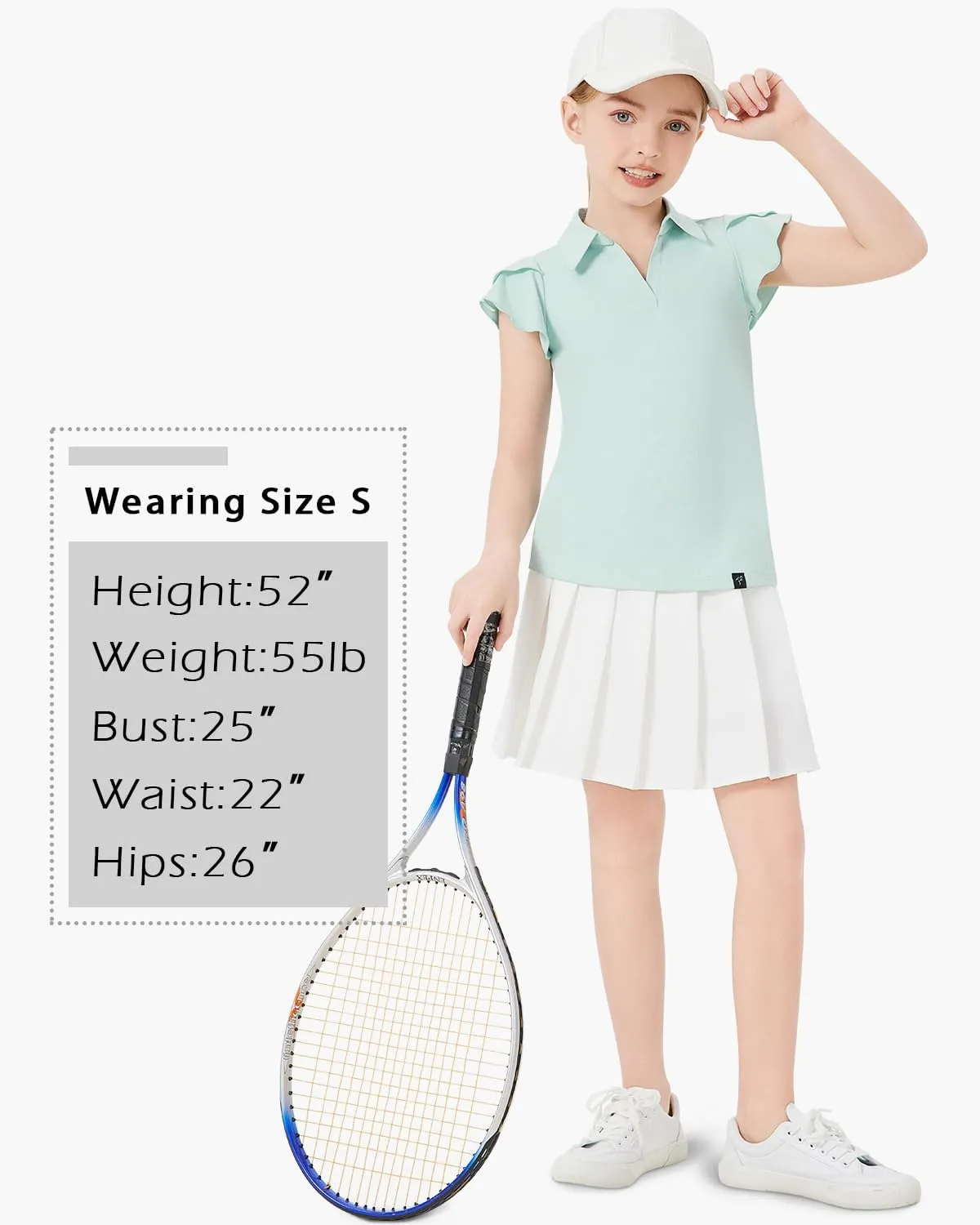 Soneven Girls Sleeveless Golf Polo Shirts V Neck Ruffle Sleeve Tennis Shirts Pickleball Golf Tank Tops for Age 4-16 Years