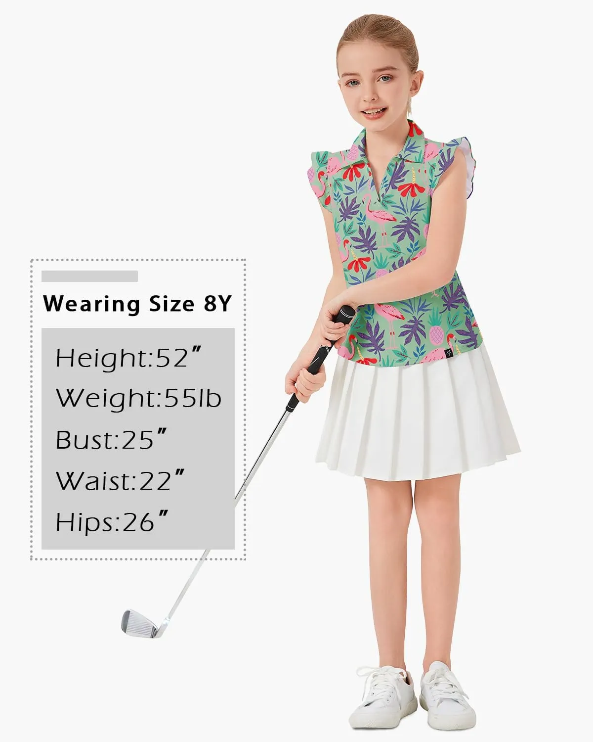 Soneven Girls Sleeveless Golf Polo Shirts V Neck Ruffle Sleeve Tennis Shirts Pickleball Golf Tank Tops for Age 4-16 Years