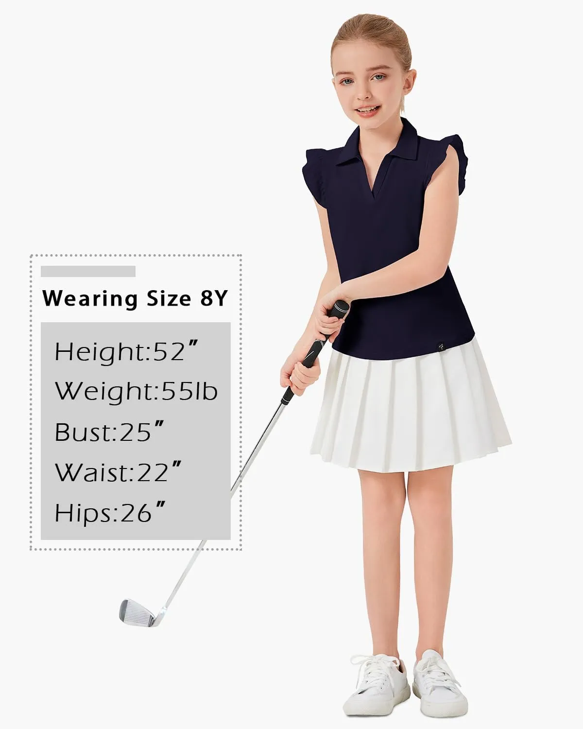 Soneven Girls Sleeveless Golf Polo Shirts V Neck Ruffle Sleeve Tennis Shirts Pickleball Golf Tank Tops for Age 4-16 Years