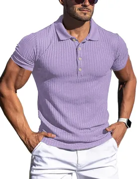 URRU Men's Muscle T Shirts Stretch Short Sleeve Workout Tee Casual Slim Fit Polo Shirt