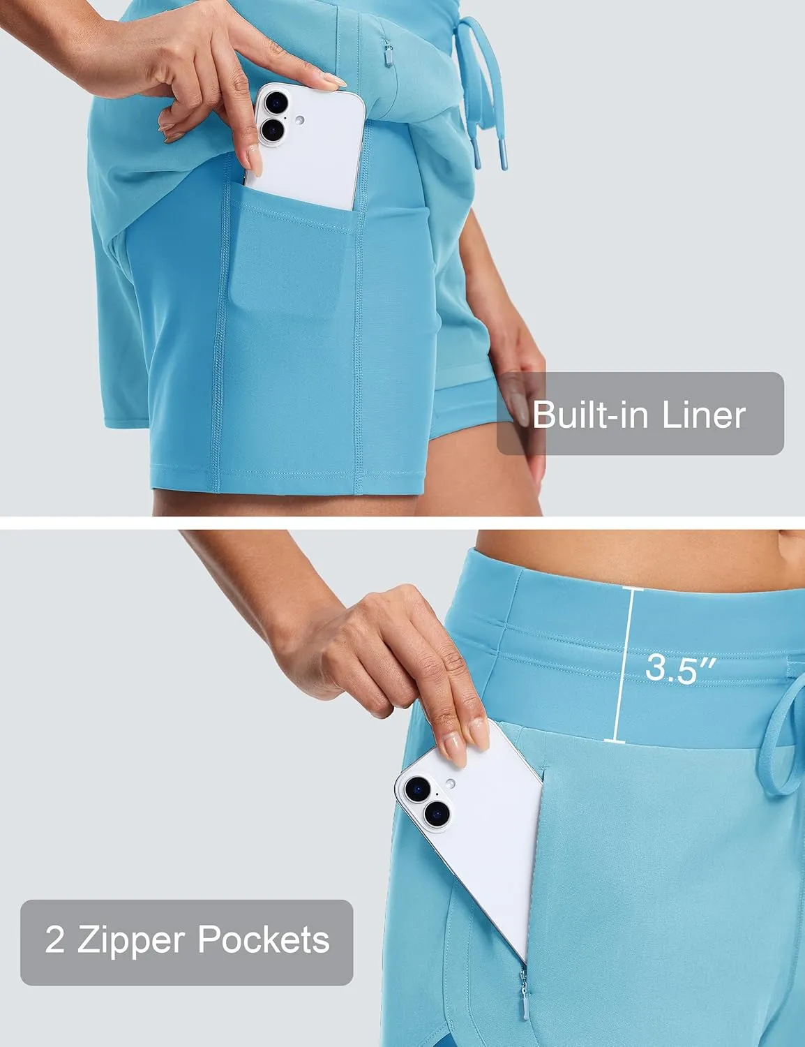 Womens 3" Swim Board Shorts High Waisted Slimming Quick Dry UPF Swim Beach Trunks with Liner and Zipper Pockets
