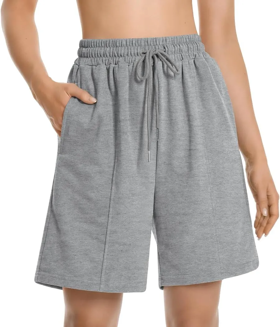 Womens Long Sweat Shorts Casual Summer Bermuda Loose Lounge Workout Athletic Shorts with Pockets