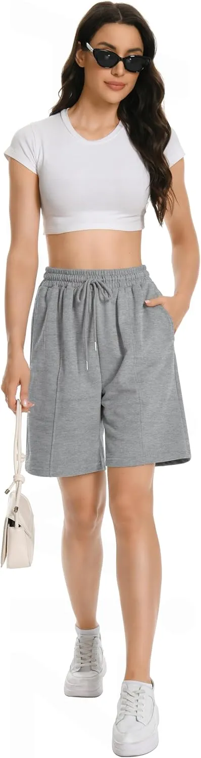 Womens Long Sweat Shorts Casual Summer Bermuda Loose Lounge Workout Athletic Shorts with Pockets
