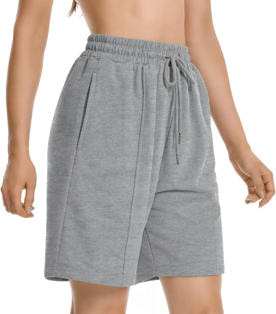 Womens Long Sweat Shorts Casual Summer Bermuda Loose Lounge Workout Athletic Shorts with Pockets