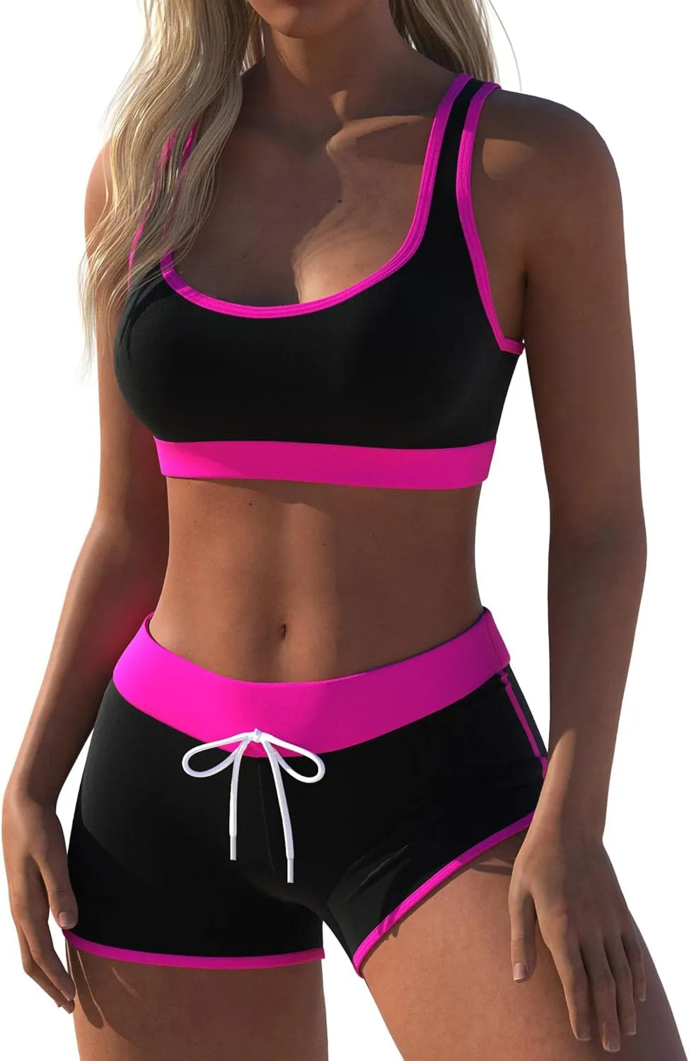 Womens Sport Two Piece Swimsuits Racerback Tops Boyshort Bottom