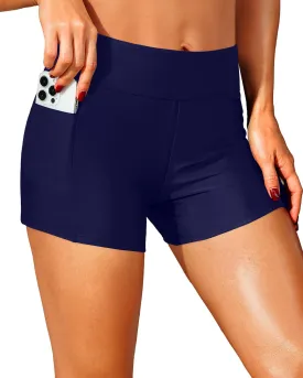 Zmart Women 3" Swim Shorts High Waisted Boy Short Swim Bathing Suit Bottoms Swimsuit Board Shorts UPF 50  with Pockets